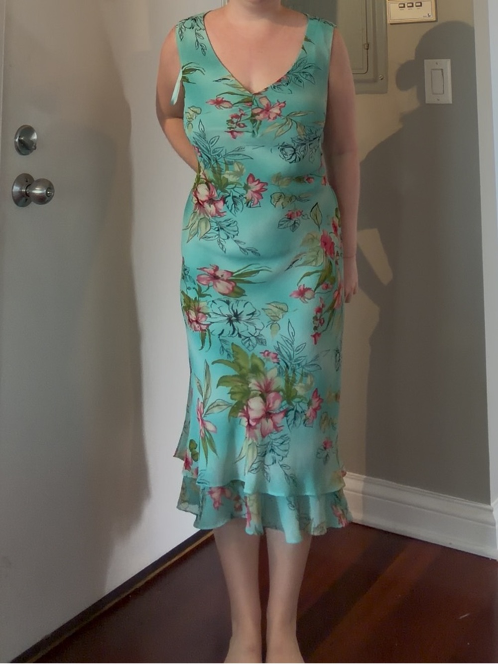 Studio I Aqua Floral V-Neck Midi Dress